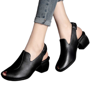 Chunky Heel Sandals Hollow Back Hollow Sandals Medium Heel Comfortable Slipper Fish Mouth Sandals