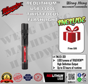 100% Genuine Milwaukee REDLITHIUM USB 1100L Twist Focus Flashlight - Model L4 TMLED-301