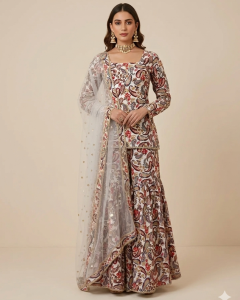 DEBAYU Nayo Viscose Rayon Kurta with Sharara & Net Dupatta Set Sequins Embroidered Size S to XXL Malaysia