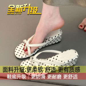 [Free Shipping] Polka Dot High Heel Beach Sandals for Women Summer Outdoor Wear 2026 New Thick-Soled Wedge Flip-Flops