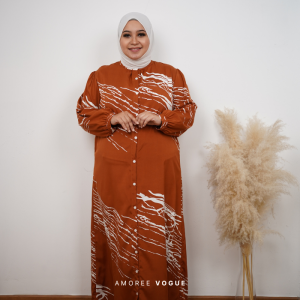 Plus Size (XL-4XL) Silk Crepe Floral Full Button Long Sleeve Muslimah Dress (30099-6)