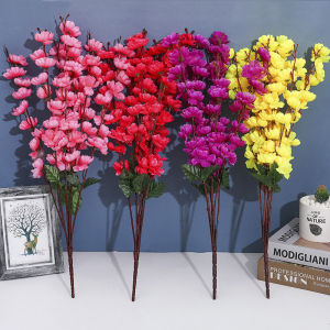 7 Forks Artificial Flowers Cherry Blossom Tree Branch Silk Fake Peach Flower for Wedding Home Room Garden Decoration