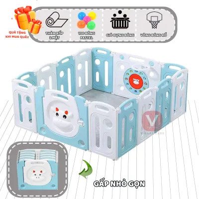 Quây Cũi Gấp Gọn Mẫu Mới 2026 - Chất Liệu Nhựa Nguyên Sinh Cao Cấp (Tặng Bóng + 1 Thảm Hai Mặt + Giỏ Đựng Bóng)