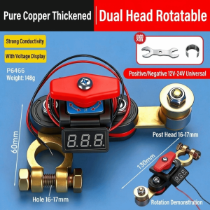 SQMETR 360° Rotatable Car Battery Disconnect Switch Anti-Leakage Brass Battery Switch Battery Switch Accessory High Power Battery Isolator Switch Car Battery Protection