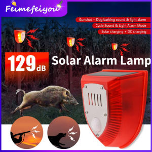 New Dog Barking Simulation Solar Alarm Light Waterproof Motion Sensor Outdoor Sound Alert Flash Warning High Frequency Alarm Lamp 129dB Siren Dog Barking Gunshots Garden Safety Security Alarm Lighting Animal Repeller