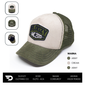 Topi Jaring Corduroy Lidah Pendek DLOOZY Trucker Hat Pria Dewasa Original Distro Cream Army