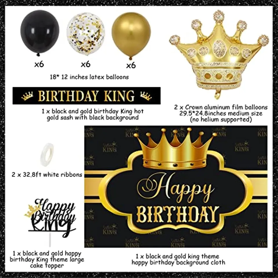 18 Years Deco Birthday Black Gold, Happy Birthday Banner, Helium Ba