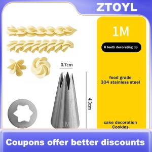 【ZTOYL】 1M 2A 2F 6B Cake Tip DIY Cream Icing Piping Nozzles Pastry Tips Fondant Cake Decorating Tip Stainless Steel Nozzle Baking Tool