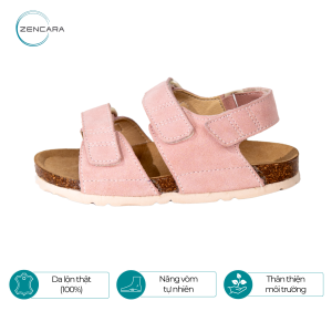 Sandal sức khỏe đế cork trẻ em Zencara bé gái. Hồng Pastel. Dép phòng chống bàn chân bẹt nâng vòm bàn chân hỗ trợ giảm đau nhức chân