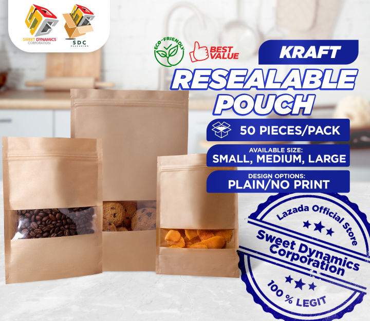 Brown Kraft Plastic Resealable Pouch 50 pcs per pack High Quality Tight ...