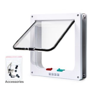 SKISOPGO Smart Pet Door 4 Way Locking Security Lock ABS Plastic Dog Cat Flap Door Controllable Switch Direction Doors