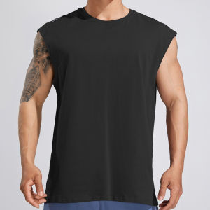 Mens Fitness Sports Wide Shoulder Cotton Tank Top Simplicity Comfortable Sleeveless Running Casual Top