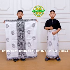 Sarung Batik Anak Motif Koran Putih / Sarung Batik Anak Katun / Sarung Batik Anak Santri