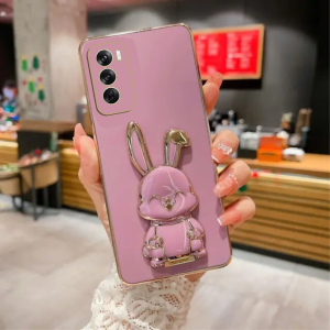 Sosftcase Oppo Reno 12 5G Reno 12 Pro 5G Casing Mewah Elektro Plating Free Stand Holder Rabbit