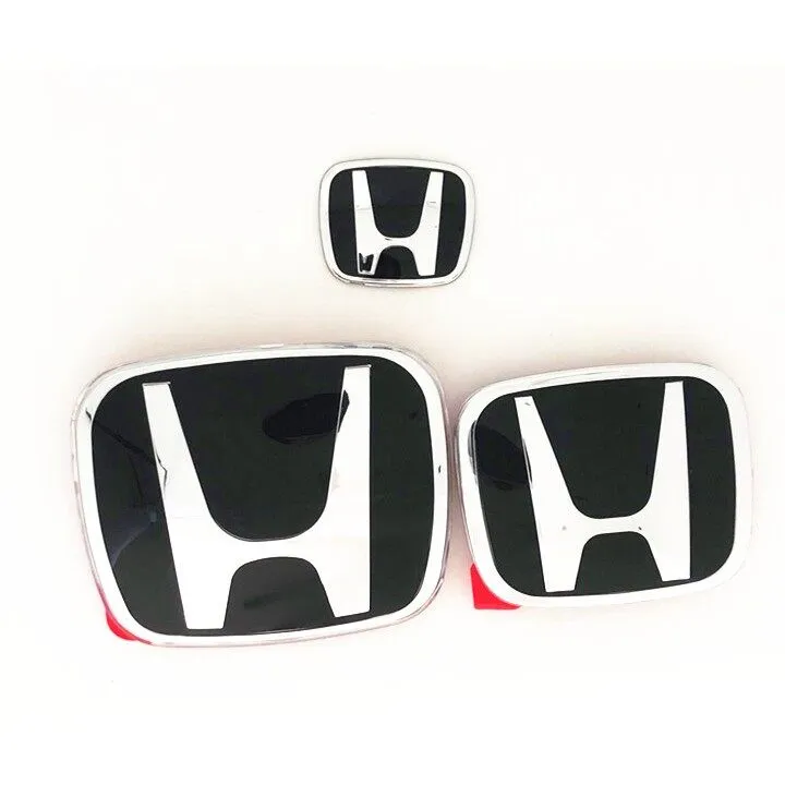 Honda CRV Emblem Set (2007-2011) – 3pcs Black Chrome Front, Rear & Steering Wheel Badge, Glossy Finish, Customizable