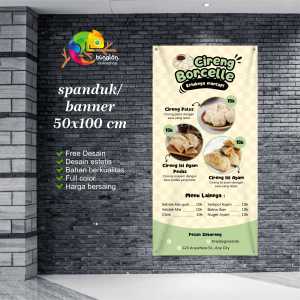 Cetak Spanduk Banner Krem putih pasir kolase organik daftar menu jualan makanan bisnis