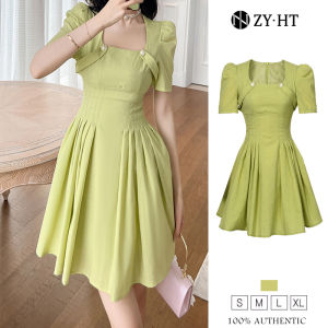 ZYHT eravogue Đầm Body Hàn Quốc phương Tây nhỏ tươi ngọt ngào tay áo phồng cổ vuông Váy chữ A Chân váy 20432