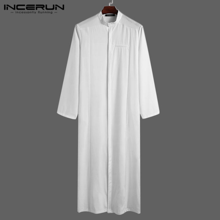 Medussa INCERUN Men Muslim Solid Jubba Thobe Long Sleeve Stand Collar ...