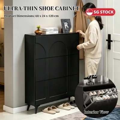 Shoe Cabinet High-grade Black 24cm Deep Storage Shoe Rack Household Waterproof Ultra-thin Flip-top Shoe Cabinet