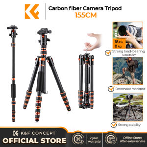 K&F CONCEPT Carbon Fiber Camera Tripod Lightweight 60”/1.5m 17.6lbs Load 360° Ball Head for Vlog Travel & Work SLR DSLR Cameras C225C0+BH-25