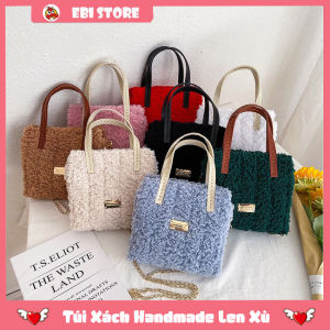 [Có Video HD] Túi Xách Handmade Len Bông Xù Quai Dây Da Set Nguyên Liệu Làm Túi DIY Thời Trang Nữ - EB50