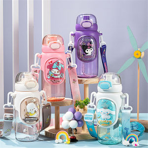 Colnes 600ML Tritan Sanrio Joint Drawing Water Cup Cartoon kuromi melody Cinnamoroll Plastic Straw Cup Cute Portable Water bottle