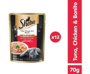 SHEBA Pouch Cat Wet Food Adult Tuna Chicken With Bonito 70gm Cat Food X 12 Pouches