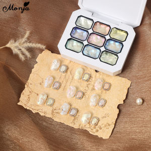 Bộ Sơn Gel Móng Tay Monja 9 Màu/Hộp Phấn Phủ Gương Ma Thuật Aurora Fairy Vẽ 3D Trang Trí Thiết Kế Móng