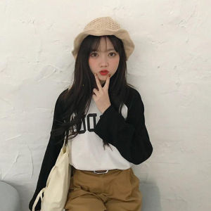 QDshop ขายดีอันดับ 1 เสื้อแขนยาวผู้หญิง🍎 เสื้อแฟชั่นสาวเกาหลี เสื้อแขนยาวคอกลมดีเทลสีเสื้อกับแขนเสื้อ เหมาะกับทุกโอกาส ใส่กับชุดไหนก็ปัง ใส่ได้ทั้งเรียนทั้งทำงาน เริ่ดสุด🍬