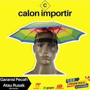 Topi Payung Kepala Umbrella Hat Lightweight Portable Multi Color Headband Creative Design