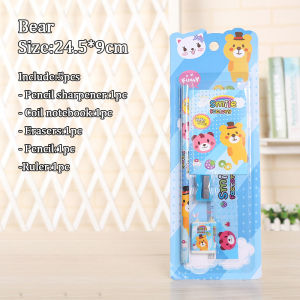 Protree Pencil Characters 5 in 1 Study Set Student Gift Portable Stationery Set Gift Box Present Gift Pencil