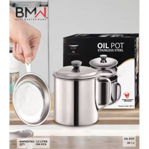 Oil Pot Filter 1.3L Saringan Minyak Goreng Stainless Steel 304 Wadah Minyak Goreng