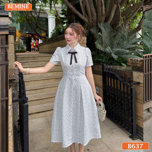 Đầm thiết kế BEMINE cổ sơ mi in hoạ tiết dáng dài phù hợp đi làm-B637