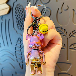 6.5cm Cartoon Bearbrick Keychain Electroplating Block Bear Keychain Key Ring Key chain Pendant Doll couple bag mini figure gift 电镀暴力熊钥匙扣 锁匙圈