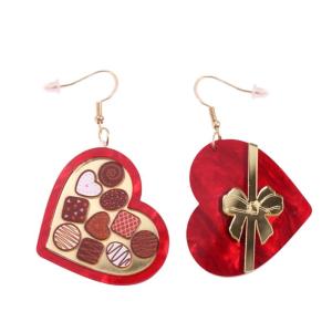 Acrylic Heart Shaped Drop Earrings Stylish Chocolate Gift Box with Bowknot Ear Rings for Birthdays Or Anniversaries