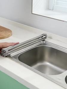 Kitchen Roll Up Sink Drain Rack Foldable Silicone Dish Drying Rack Over Sink Dish Drainer Storage Rak Peniris Atas Sink 水槽沥水架