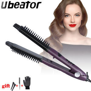 4 in 1 Ceramic Styler Hair Curler Brush Straight and Curl Curling Iron perm hair comb pear flower electric round brush shape