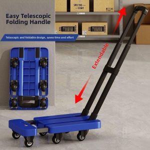 Lucky Mall Retractable Folding Hand Truck Portable Luggage Trolley with Adjustable Handle Heavy Duty Utility Cart for Home Cargo Moving