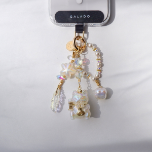 Pearly Fortune Cat Phone Charm Keychain 18K Gold