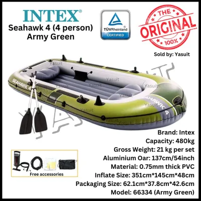 Intex Seahawk Inflatable Boat Kayak 2/3/4 Person 68347 68380 68351 Thick Tarpaulin Set Fishing Flood Ready Stock Malaysia Seller