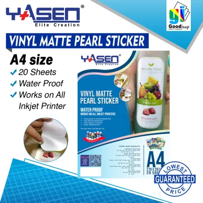 Yasen Vinyl Pearl Sticker GLOSSY | MATTE | TRANSPARENT | ALUMINUM | BRUSHED GOLD | HOLOGRAM) A4 size 20 sheets per pack