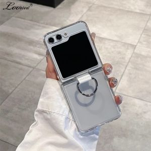 Luxury Transparent Ring Holder Case for Samsung Galaxy Z Flip 6 5 4 7 8 Hard Ultra Slim Clear Acrylic Cover for Samsung flip6
