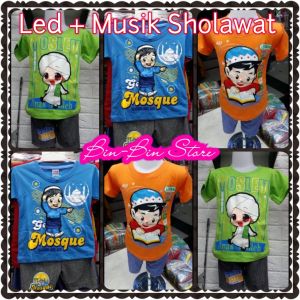 ( LED + MUSIK LAGU NYANYIAN SHOLAWAT MUSLIM ANAK SOLEH ) SETELAN BAJU KAOS MUSLIM ANAK LAKI LAKI/ ANAK COWO PRIA UNTUK USIA 0-10 THN MOTIF WARNA RANDOM/ ACAK