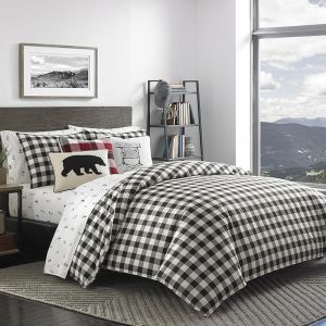 Eddie Bauer - Twin Comforter Set Reversible Cotton Bedding with Matching Sham Medium-Weight for Year Round Use Dorm Essentials (Black Check)