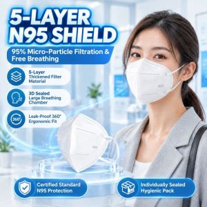 😷Disposable N95 Dustproof Mask 5-Layer Protection Breathable Skin-Friendly PM 2.5 Filter Mask Adult 3D Premium Design