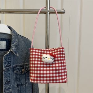 EchoBliss  กระเป๋าสะพายข้างลายสก็อตลายการ์ตูนน่ารักสำหรับผู้หญิงกระเป๋าสะพายไหล่แบบใหม่ที่มีความจุสูงแฟชั่นแมทช์ลุคง่าย