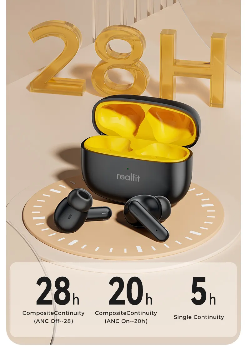 Realfit F3 หูฟังบลูทูธ -38dB ตัดเสียงรบกวน 360° Blutooth 5.4 เสียงเบสที่ดีเยี่ยม