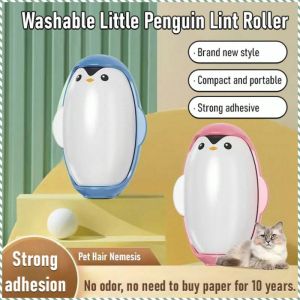 Compact and lightweight Cleaning Roller hair remover Practical and portable washable Cute Hair sticker Portable Small penguin modeling Sticky Roller Reusable multifunction