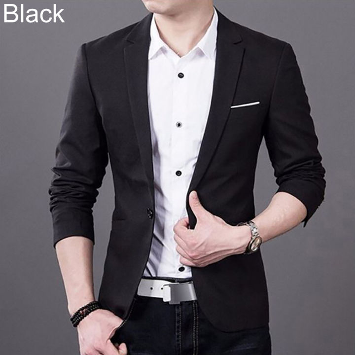 Shemi® Fashion Men Slim Fit Formal One Button Suit Business Blazer Coat  Jacket Tops