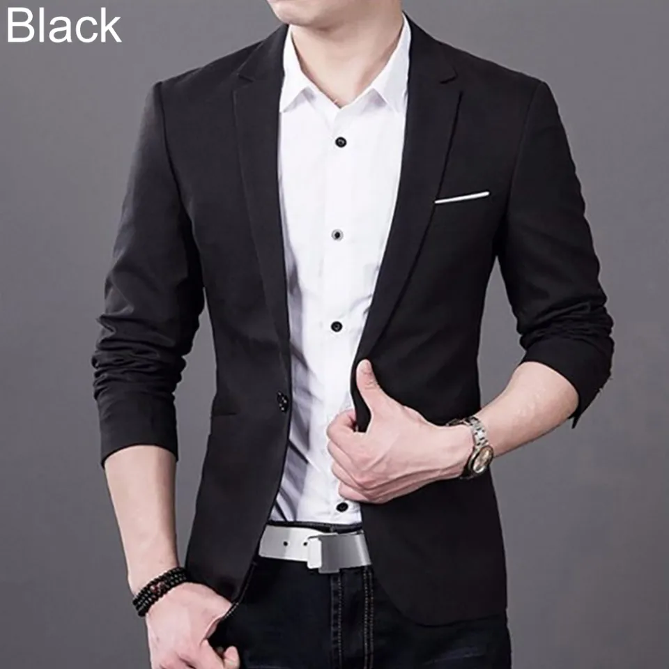 Men Formal Work Blazer Jacket Business Casual Button Slim Fit Suit Coat Tops